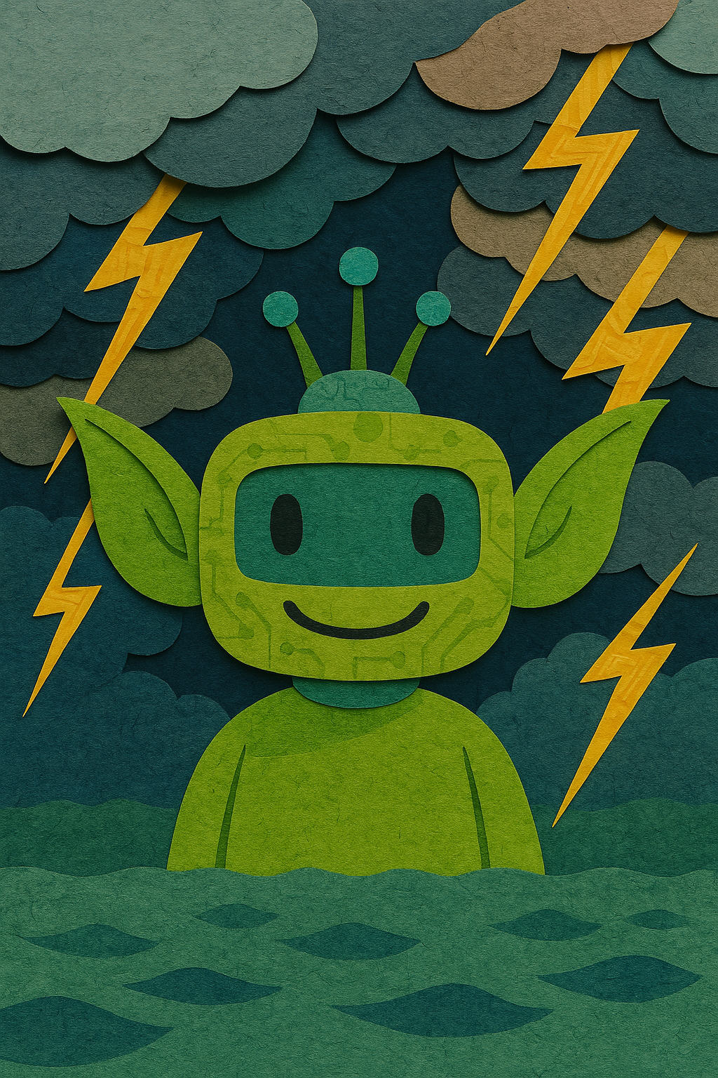 Paper craft goblin in storm