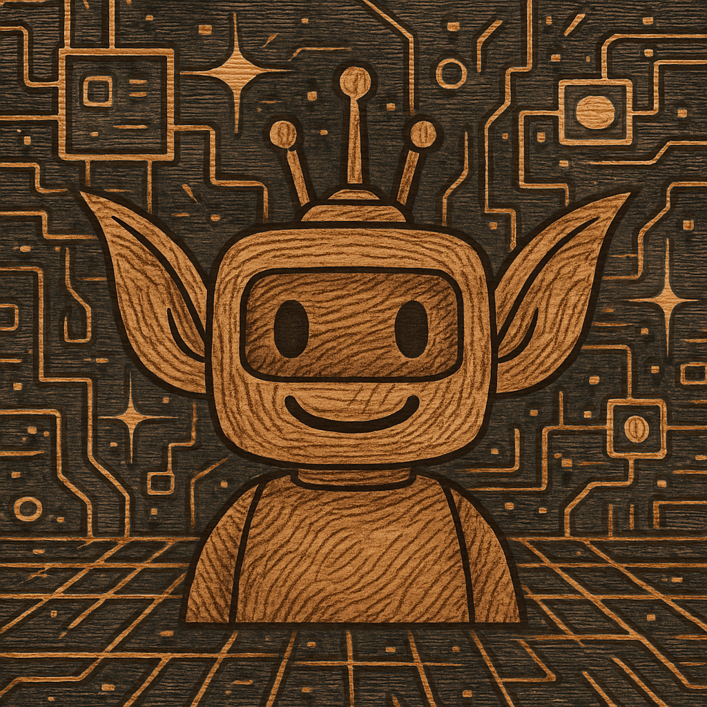 Wood carved tech goblin