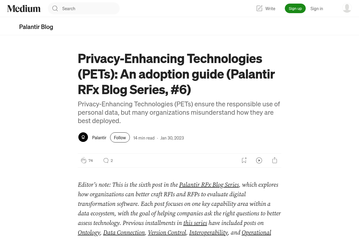 Privacy-Enhancing Technologies (PETs) (Palantir RFx, #6)