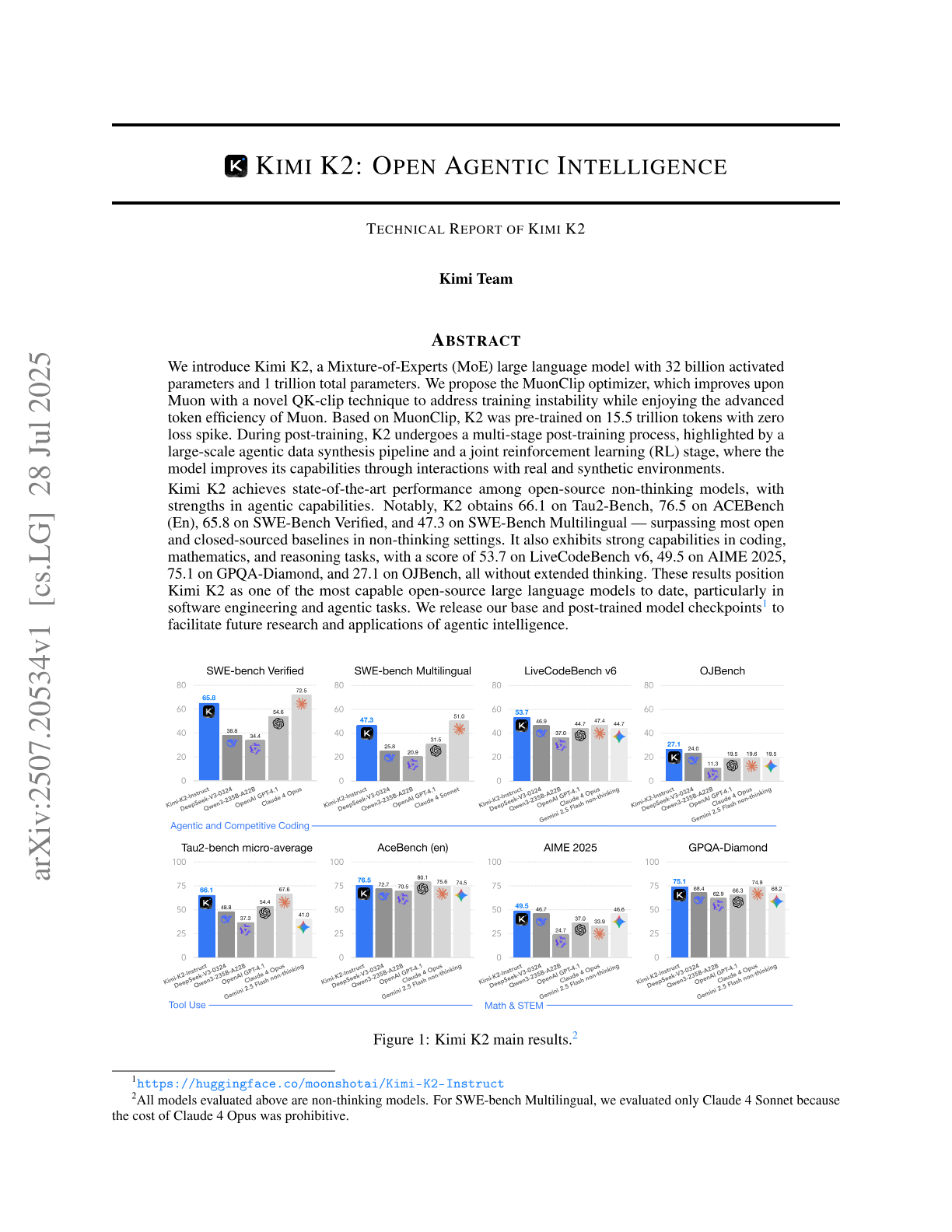 Kimi K2: Open Agentic Intelligence