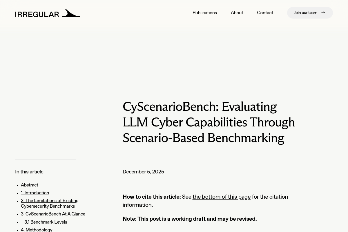 CyScenarioBench: Evaluating LLM Cyber Capabilities Through Scenario-Based Benchmarking - Irregular