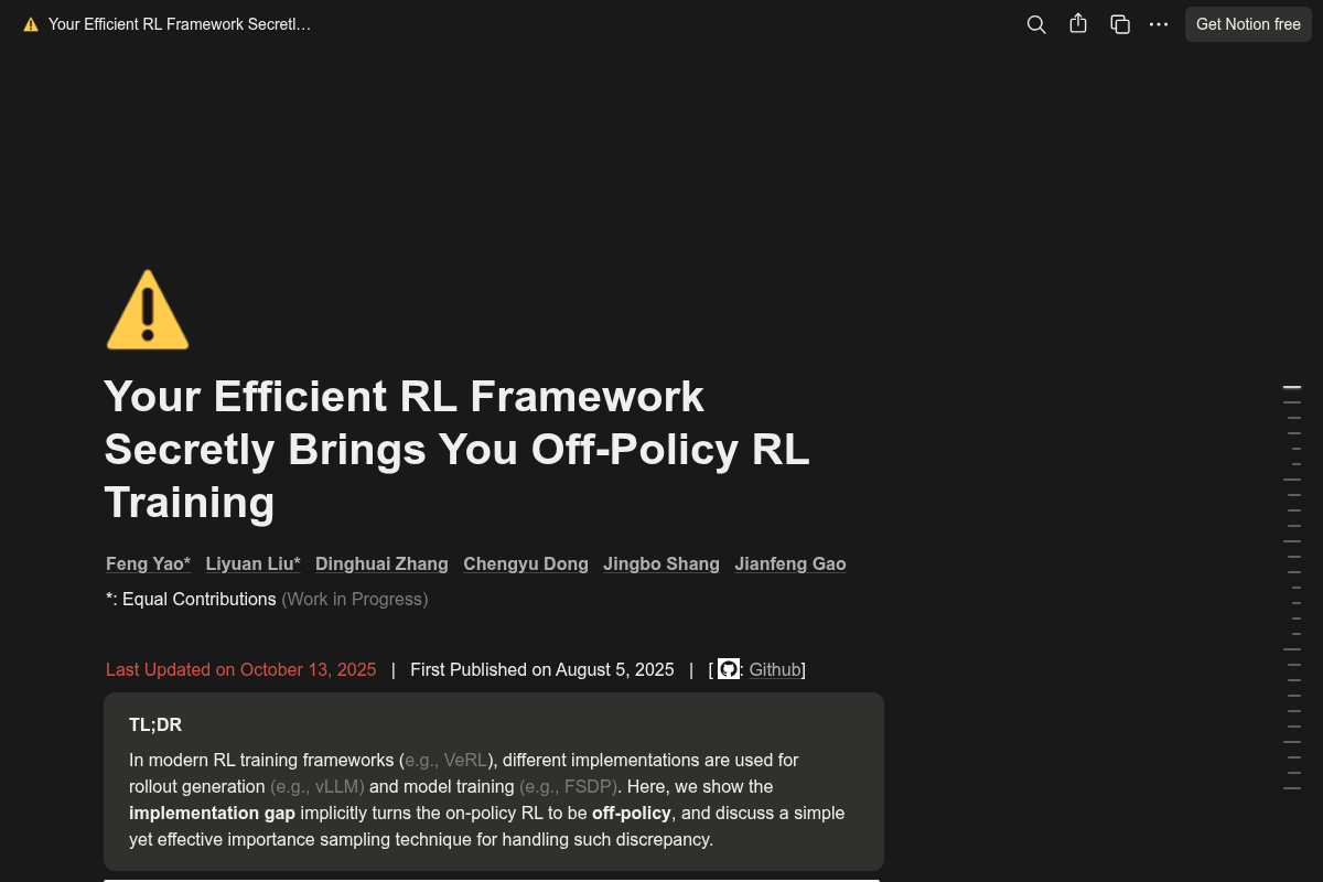 Your Efficient RL Framework Secretly Brings You Off-Policy RL Training