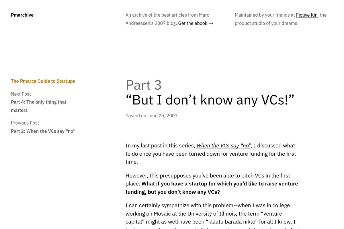 Pmarchive · “But I don’t know any VCs!”