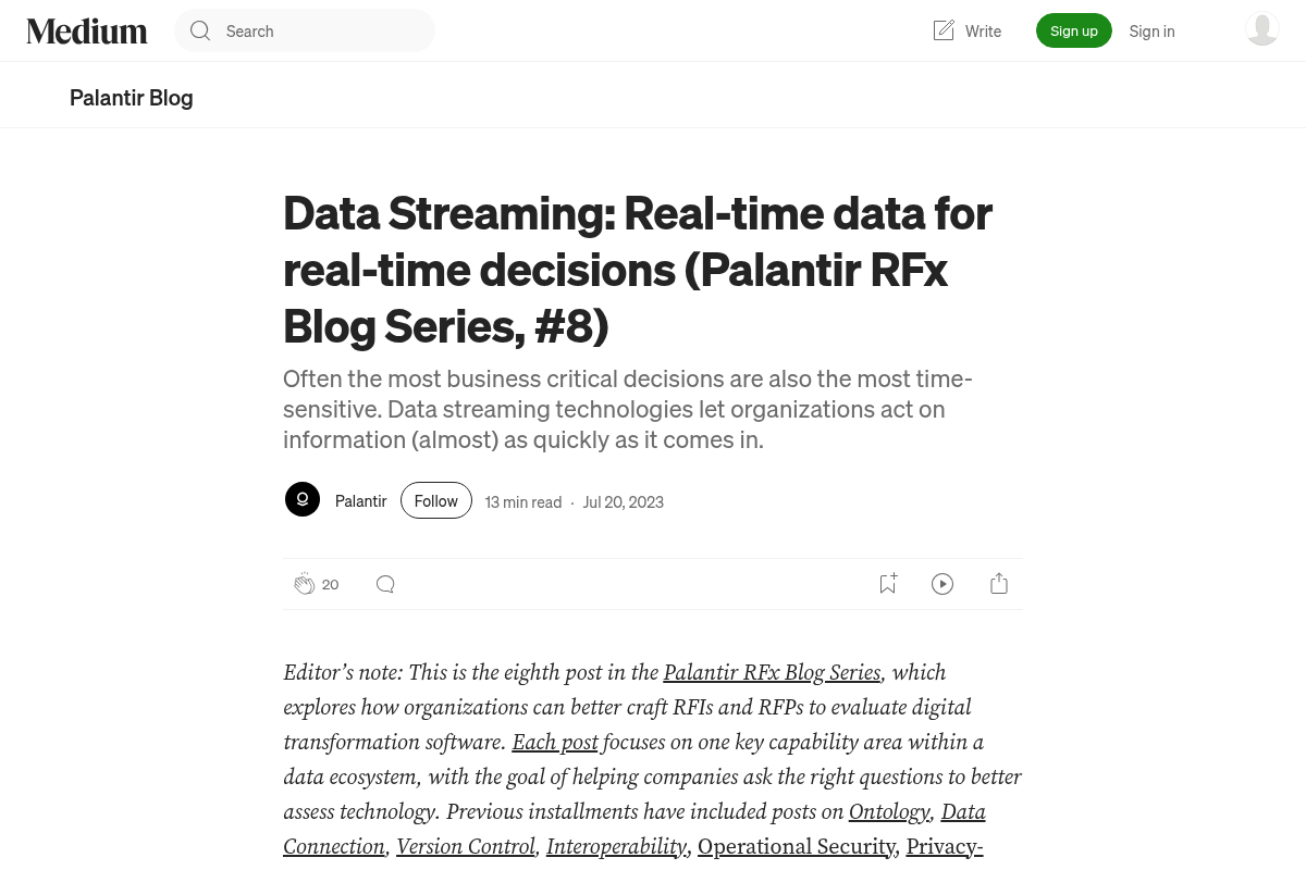 Data Streaming: Real-time Data for Real-time Decisions (Palantir RFx, #8)