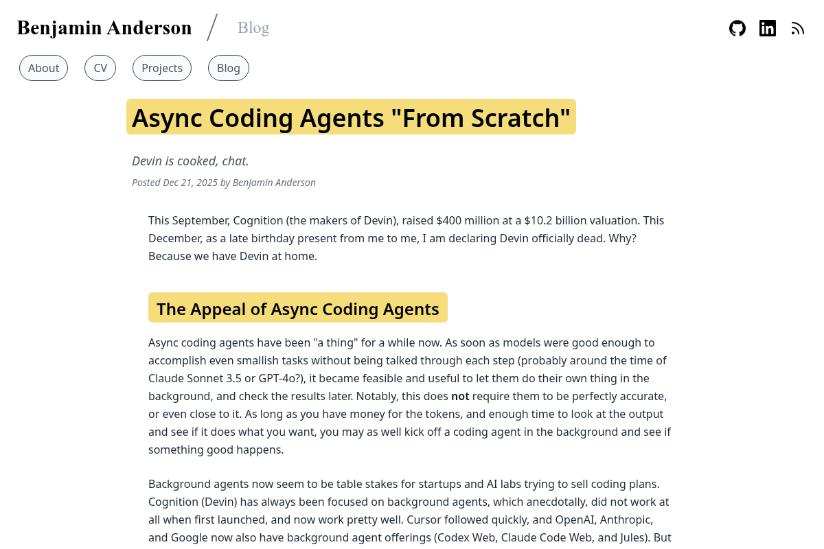 Async Coding Agents "From Scratch" — Benjamin Anderson