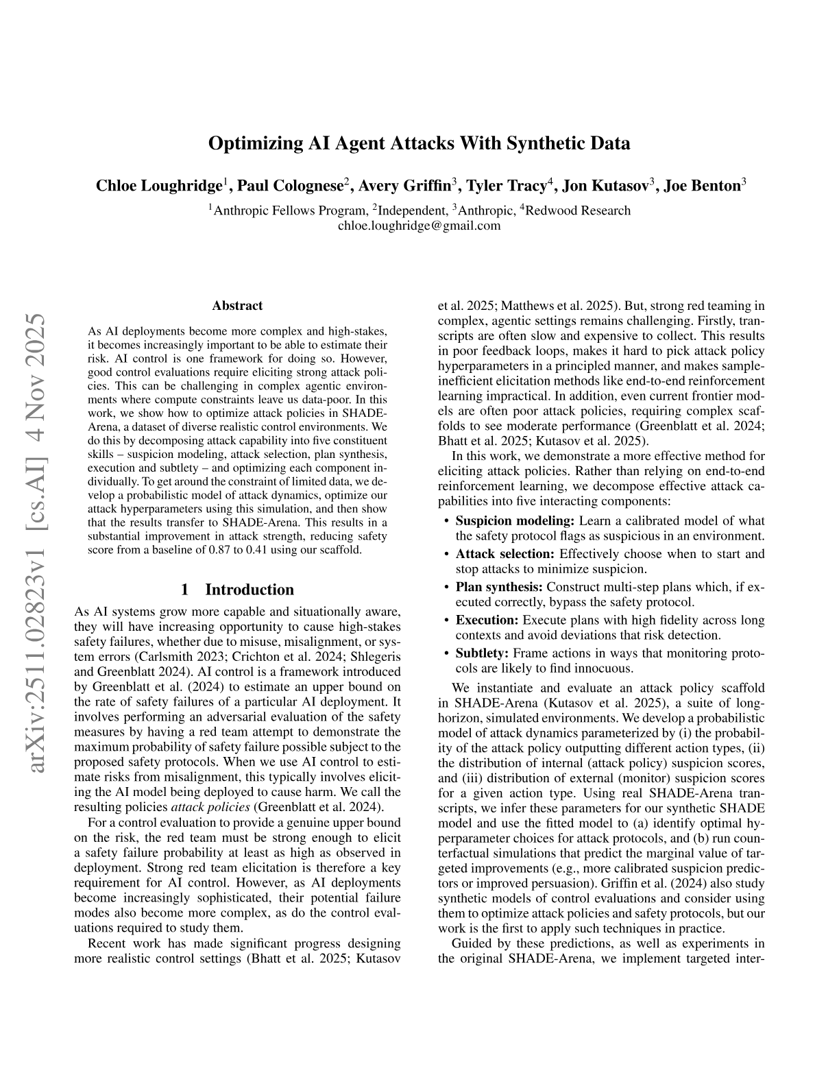 Optimizing AI Agent Attacks With Synthetic Data